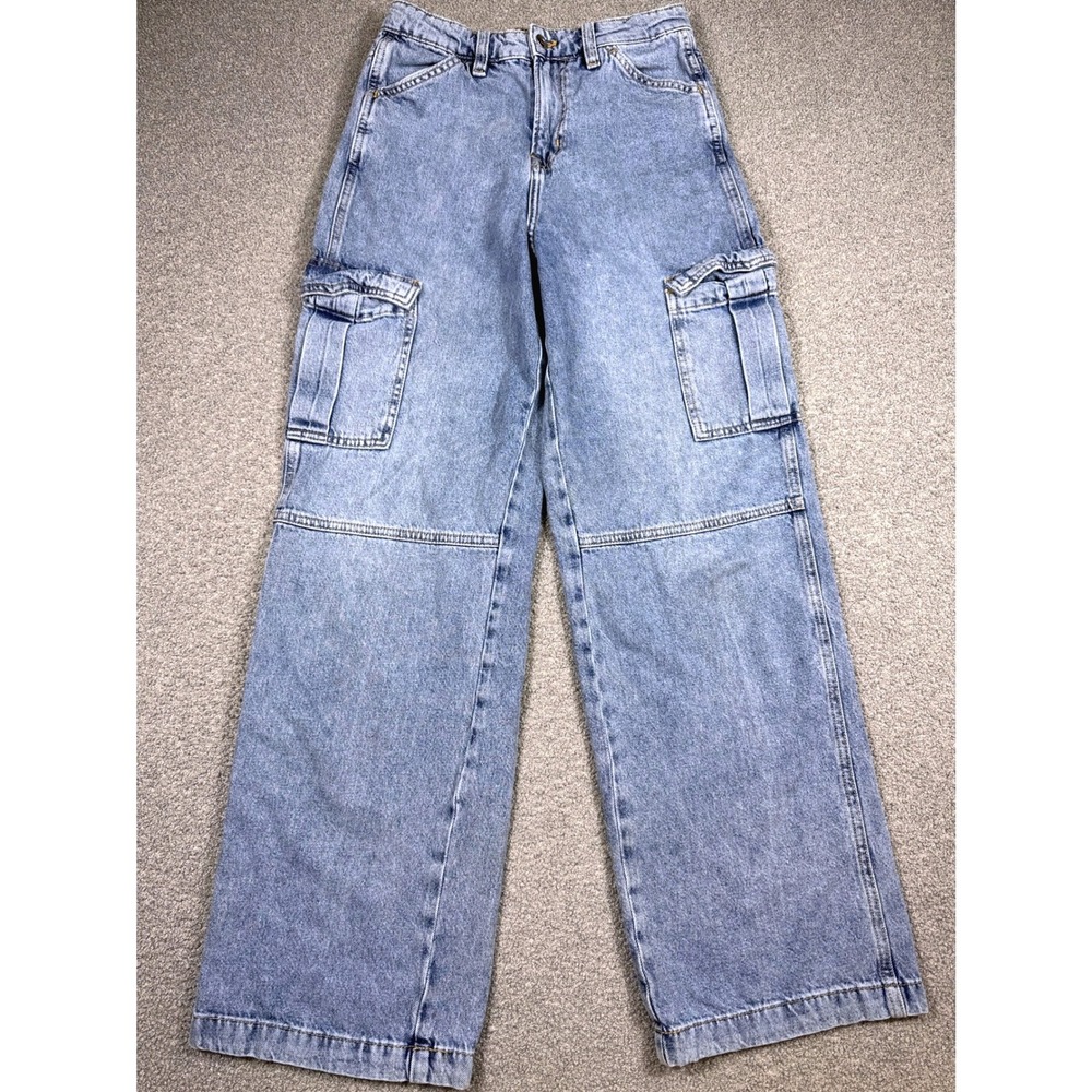 Baggy Cargo Jeans Women's Size 2 Blue Light Wash Wide Leg Baggy H&M Divided